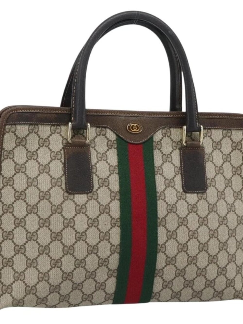 GUCCI GG Supreme Web Sherry Line Hand Bag PVC Beige Gold 010 378 Auth bs35454
